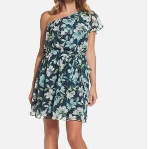 NWT Elisa J Blue Floral One Shoulder Mini Dress